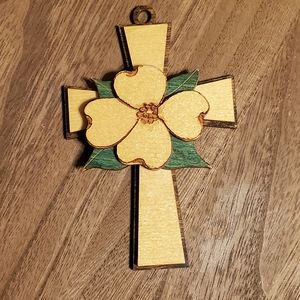 Dogwood Flower Wood Cross Ornament
